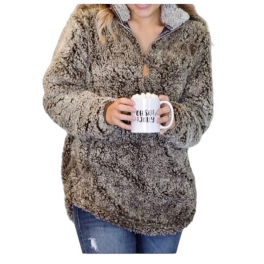 SIMPLY SOUTHERN Faux Fur Quarter Zip Teddy Jacket